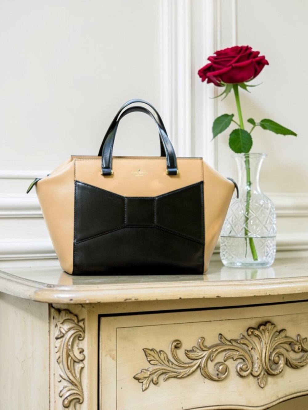 🎀 Kate Spade 2 Park Avenue Beau Tote — Macchiato Tan & Black Leather